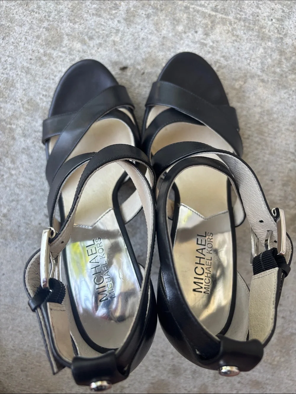 MICHAEL Michael Kors Evie Platform Black Leather Strappy High Heel Sandals